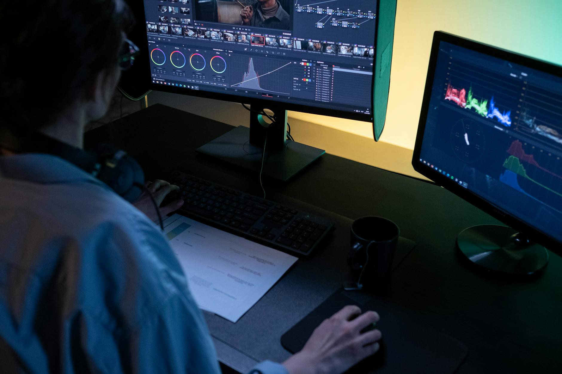 Creator using ChatCut's browser-based AI editor to select highlighted transcript segments and turn a long video into short clips